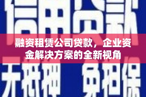 隆阳融资租赁公司贷款，企业资金解决方案的全新视角